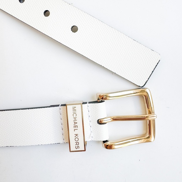 MICHAEL Michael Kors Leather White Belt with Gold Hardware Women's Size Medium - Picture 1 of 7